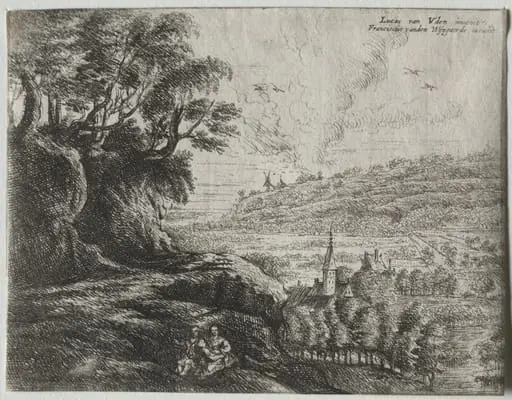 Landscape with a Peasant Couple and Baby, by Lucas van Uden