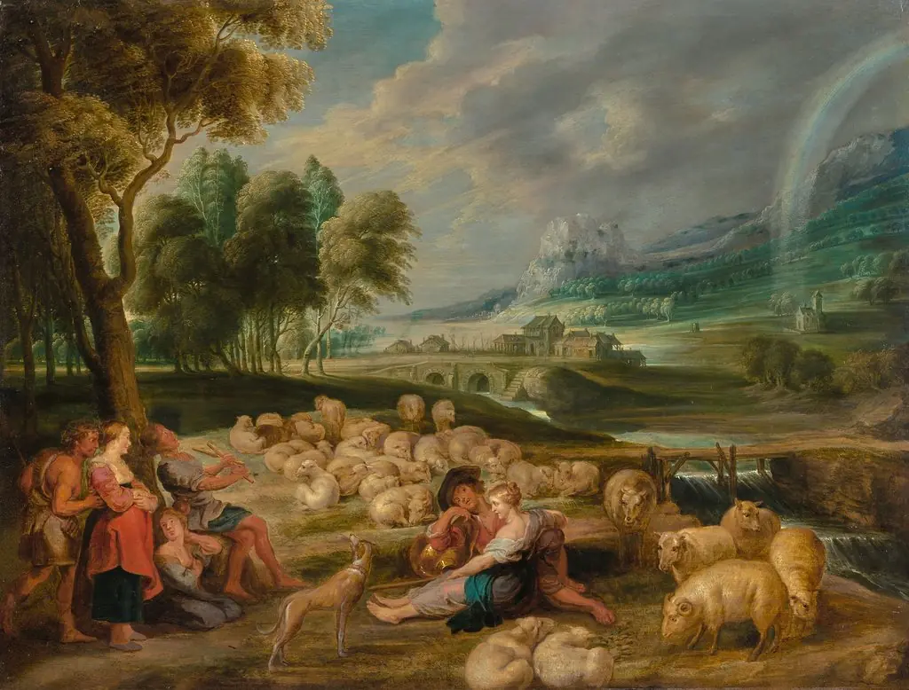 Landscape with a rainbow, by Lucas van Uden