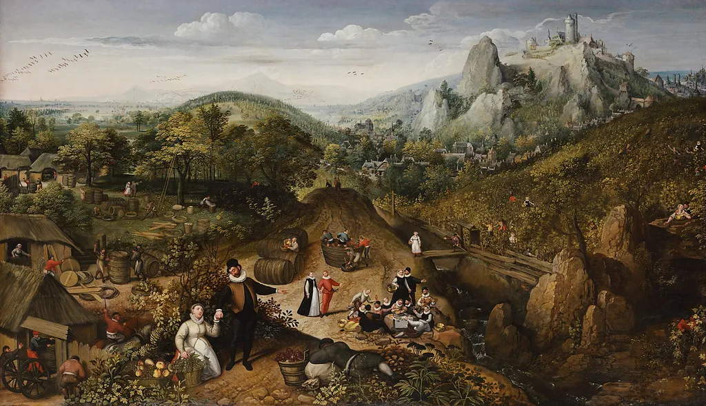 Autumn landscape (October), by Lucas van Valckenborch, oil, 1593
