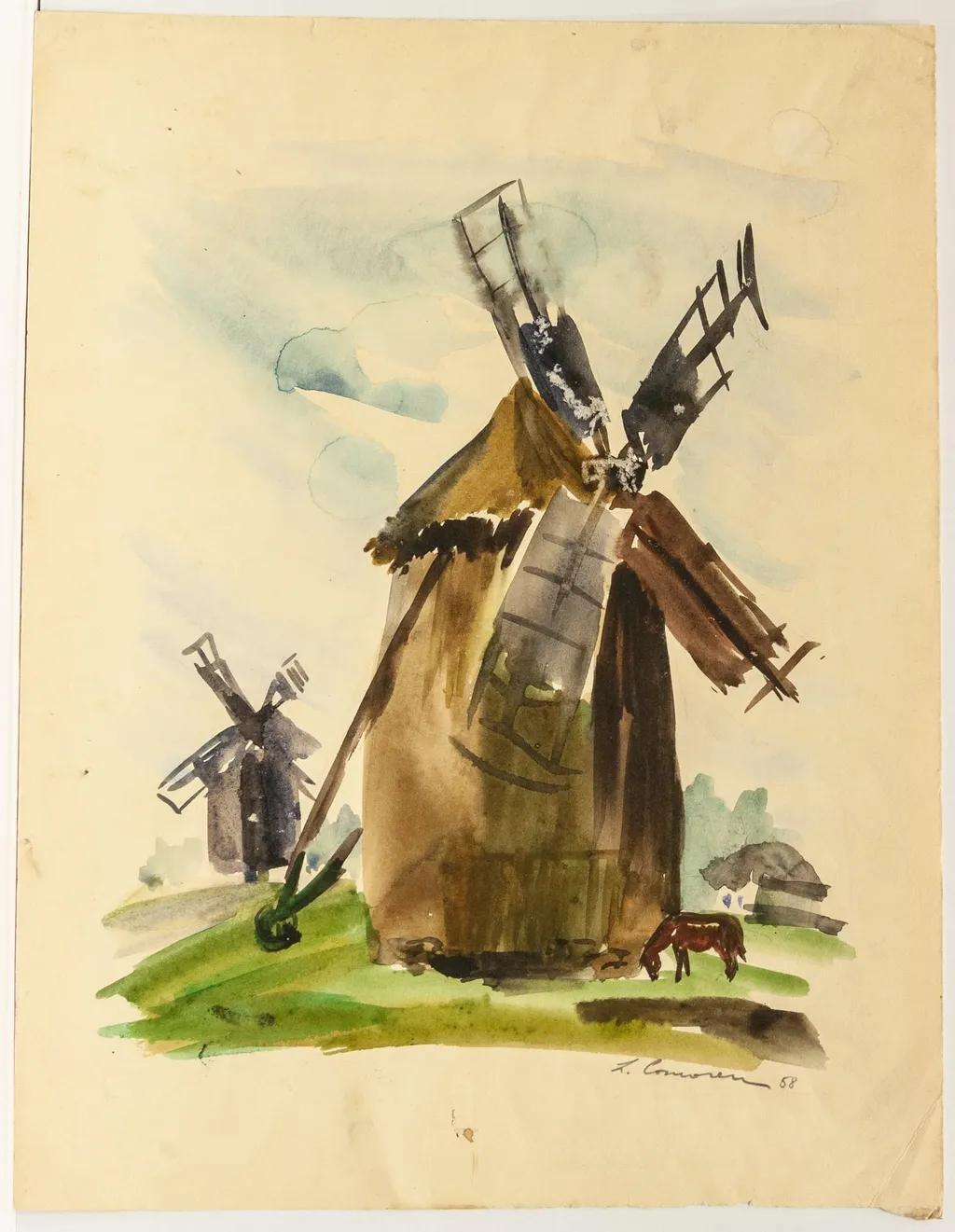 Moară de vânt în Dobrogea, by Lucia Cosmescu, 1950