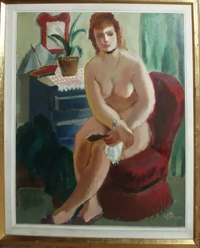 Nud în fotoliu roșu, by Lucia Dem-Bălăcescu