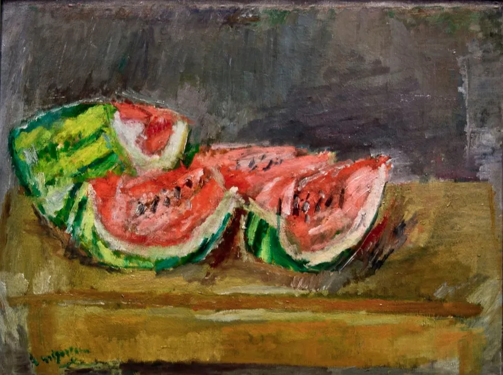 Natură statică cu pepene verde, by Lucian Grigorescu, 1947