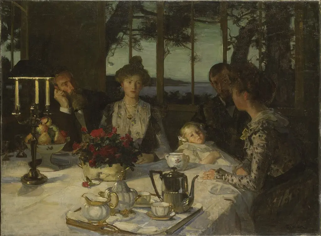 Talking in the Twilight, by Lucien Simon