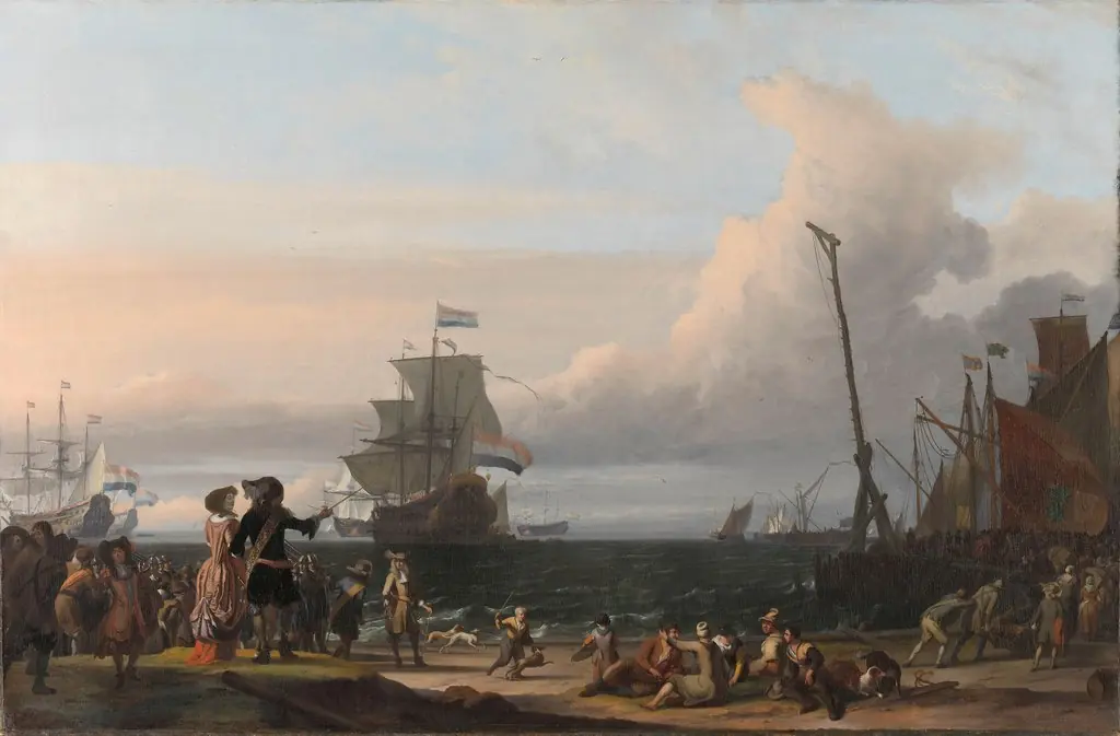 Dutch ships in the roads of Texel; in the middle the 'Gouden Leeuw,' the flagship of Cornelis Tromp, by Ludolf Bakhuizen
