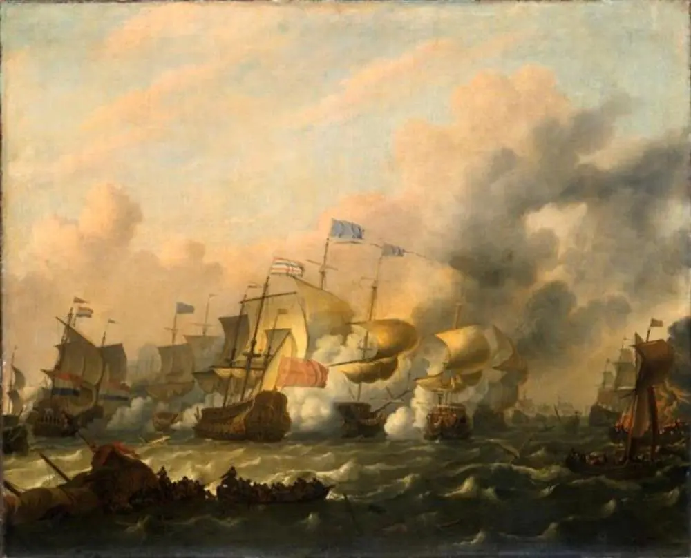 Engagement between British and Dutch Ships, after 1673, by Ludolf Bakhuizen