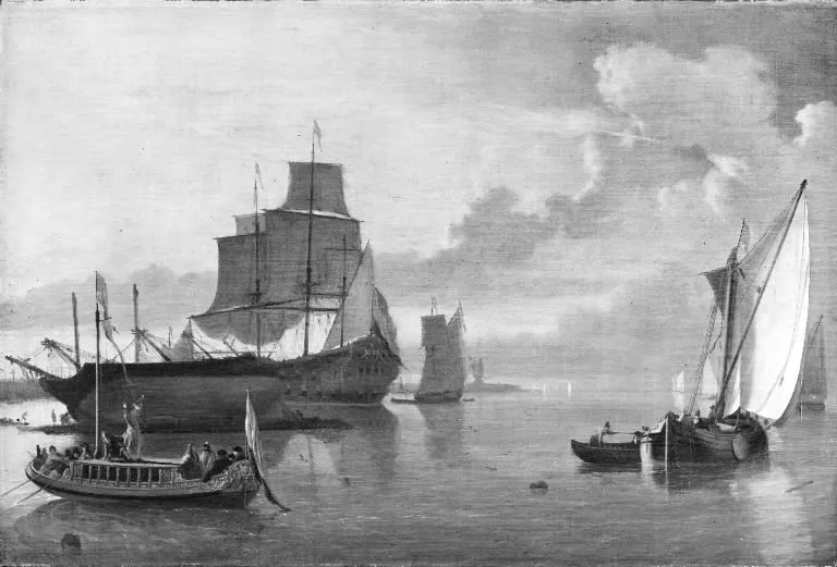 Evening. Amsterdam in the background, by Ludolf Bakhuizen, oil, 1689