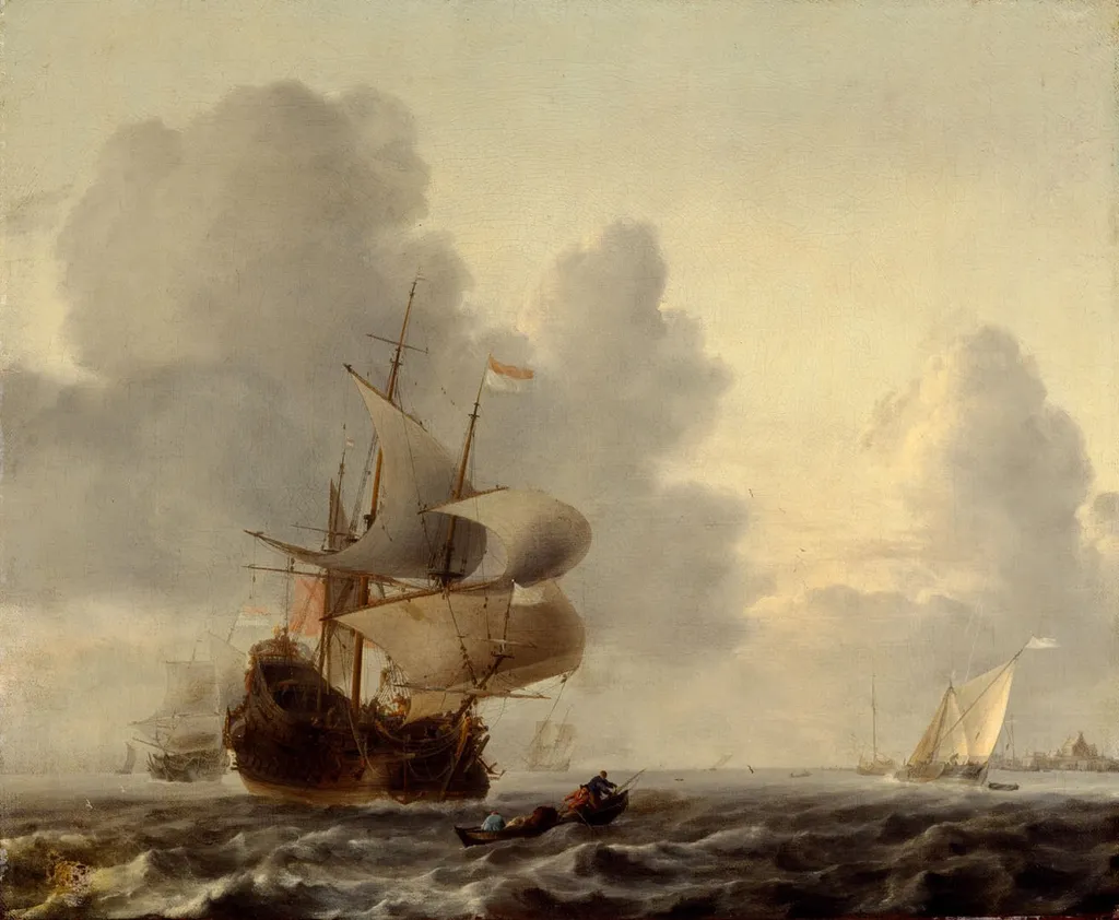 Kriegsschiffe und kleine Schiffe in einer Brise, by Ludolf Bakhuizen, unspecified, 1665
