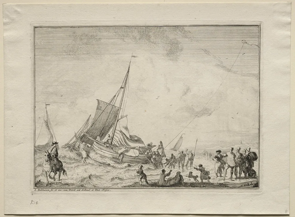 Launching a Ship, by Ludolf Bakhuizen, 1701