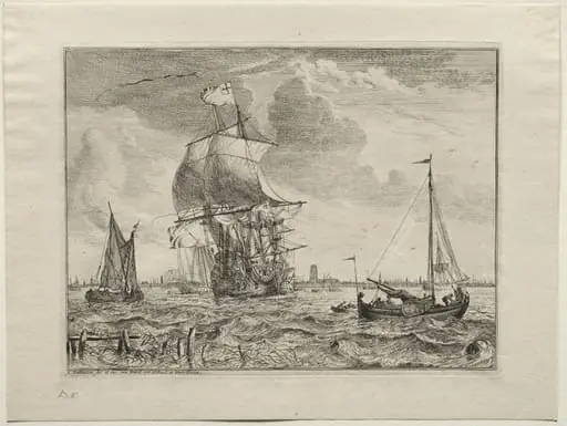Marine Scene with Amsterdam in the Distance, by Ludolf Bakhuizen