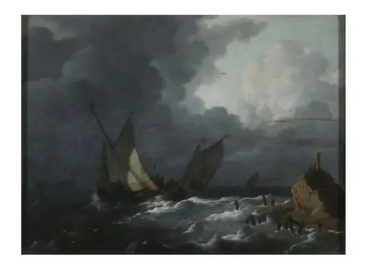 Ships off Shore in a Stormy Sea, by Ludolf Bakhuizen