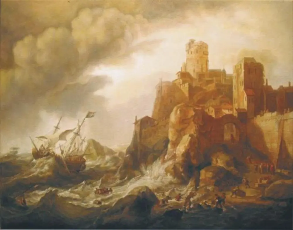 Shipwreck at Rocky Shore, by Ludolf Bakhuizen