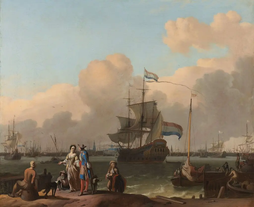 The Y at Amsterdam, with the frigate 'De Ploeg', by Ludolf Bakhuizen