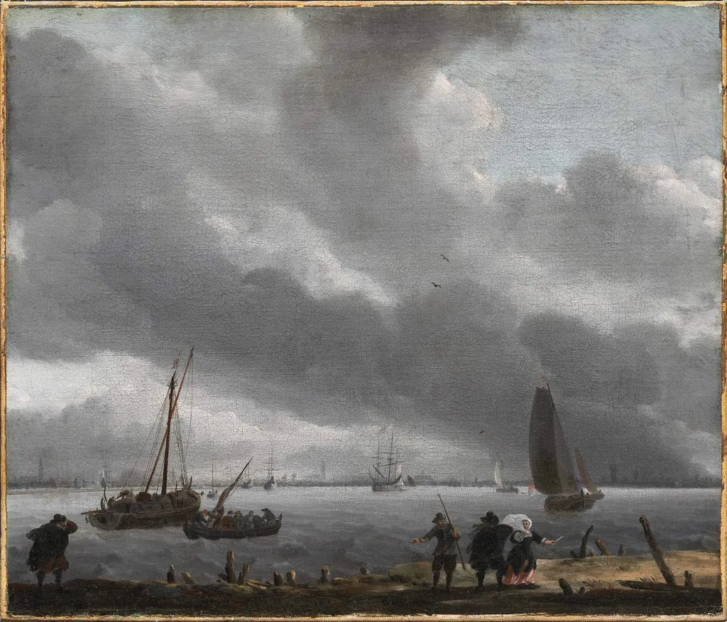 View across the River Y toward Amsterdam, by Ludolf Bakhuizen, oil, 1660