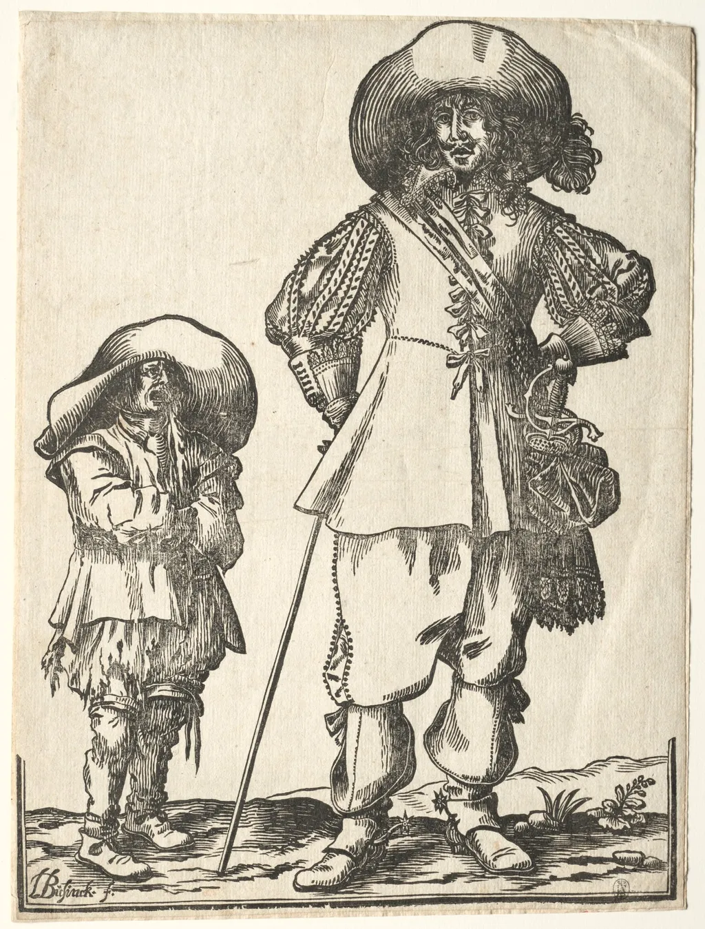 Standing Cavalier and Beggar Boy, by Ludolph Büsinck, 1639
