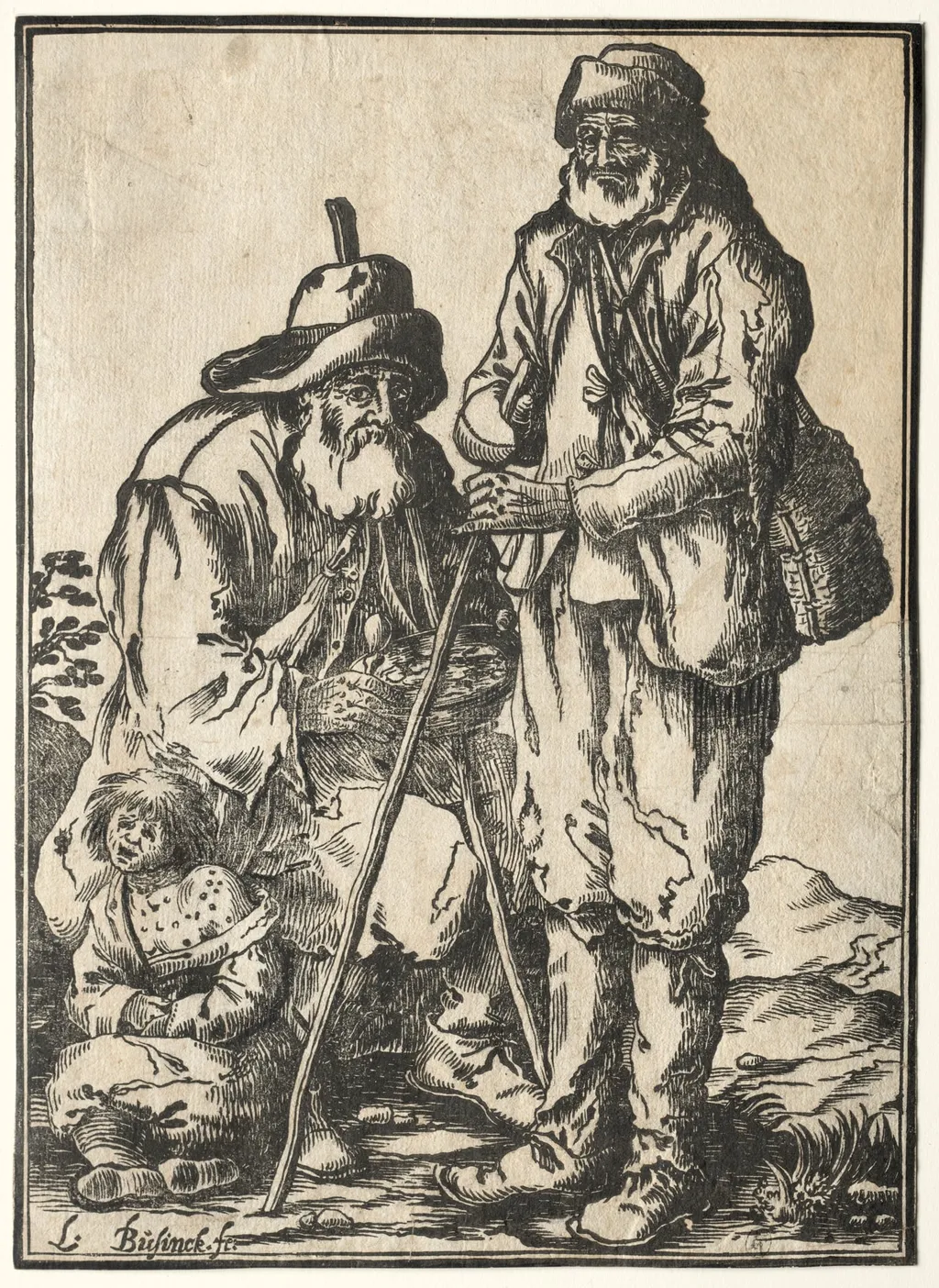 Two Beggars and Leprous Child, by Ludolph Büsinck, 1639