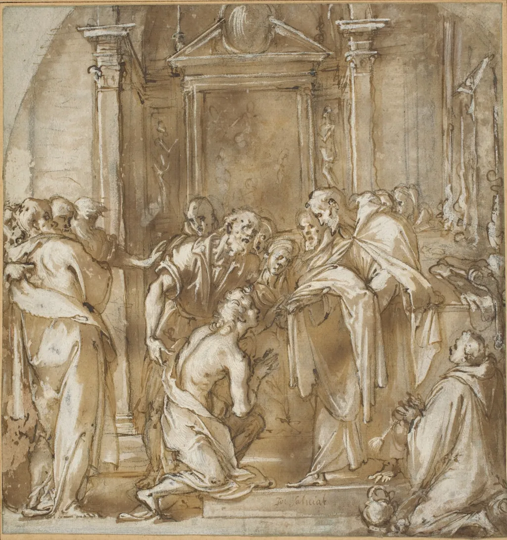 Saint Vincent Ferrer Taking His Vestments, by Ludovico called Cigoli Cardi, chalk, 1580
