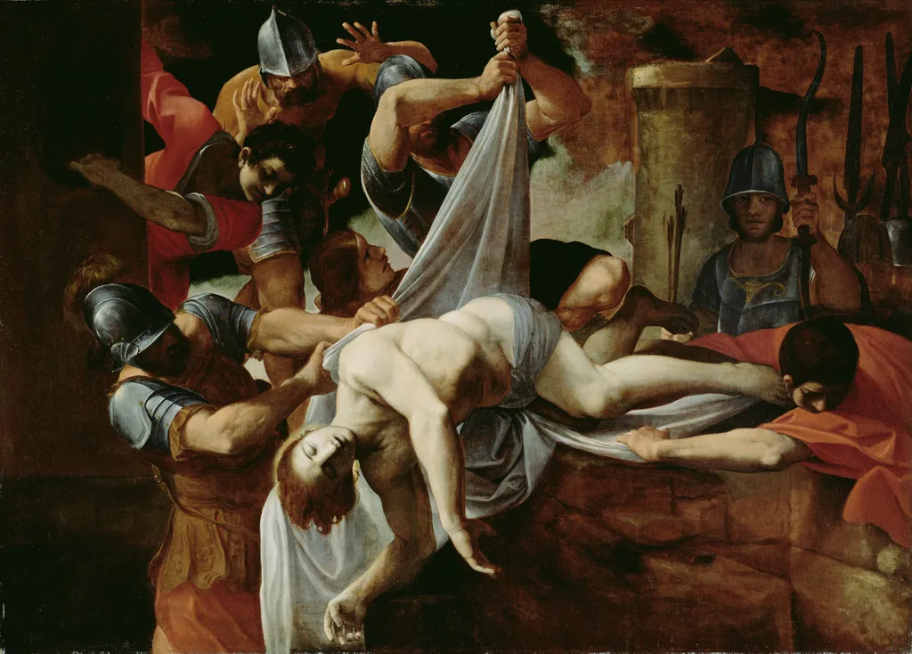 St. Sebastian Thrown into the Cloaca Maxima, by Ludovico Carracci, oil, 1612
