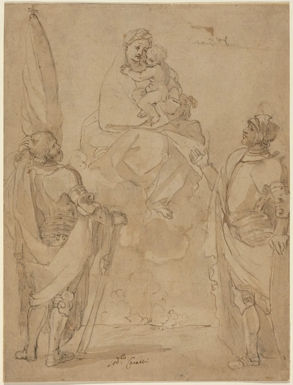 The Virgin and Child Appearing to Saints George and William, by Ludovico Carracci, chalk, 1587