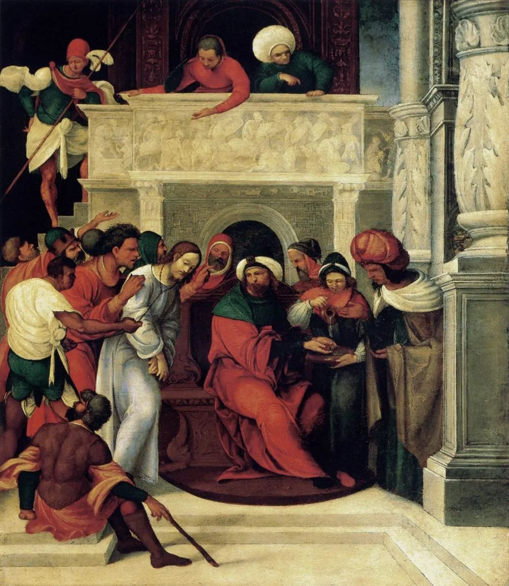 Christ before Pilate, by Ludovico Mazzolino, oil, 1520