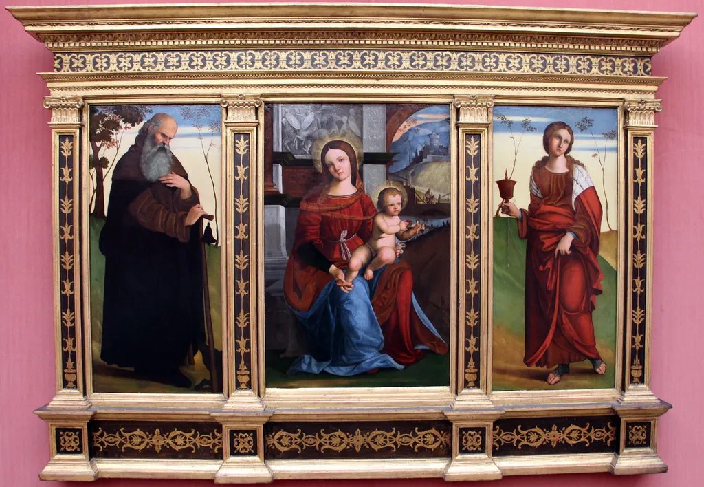 Triptychon, Maria mit Kind, Antonius Eremita, Maria Magdalena, by Ludovico Mazzolino, unspecified, 1509