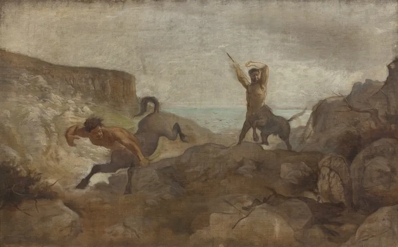 Centaurs Hunting Boars, by Ludvig Abelin Schou, oil, 1866