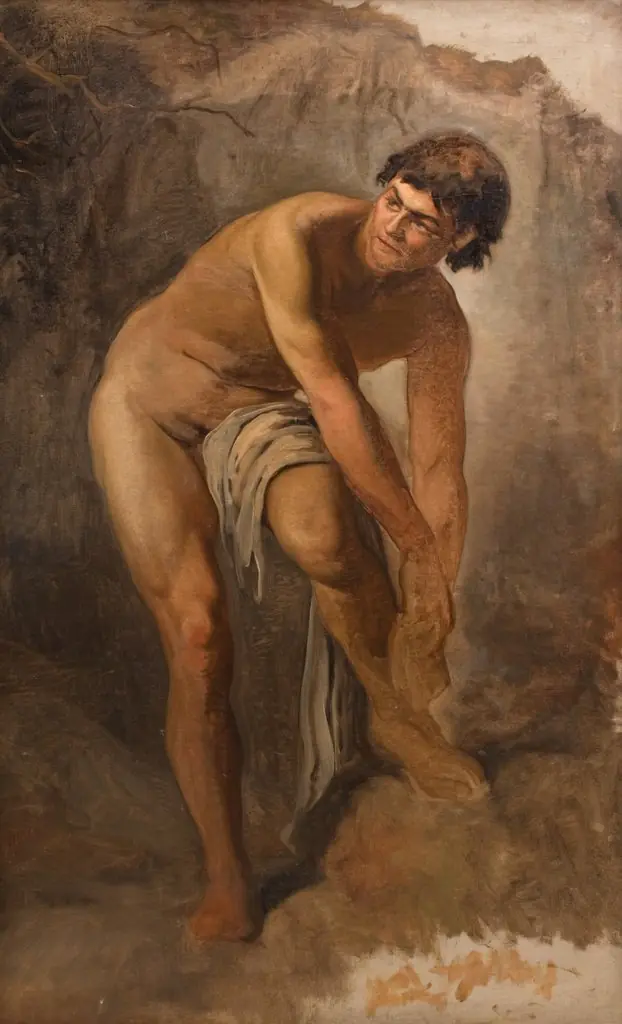 Ung italiensk mandsfigur i klippelandskab, by Ludvig Abelin Schou