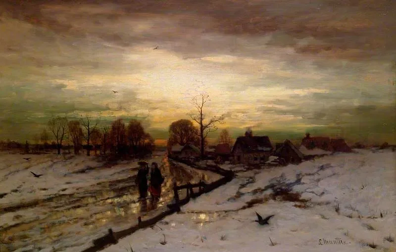 Winter Scene, Sunset, by Ludvig Munthe, oil, 1878