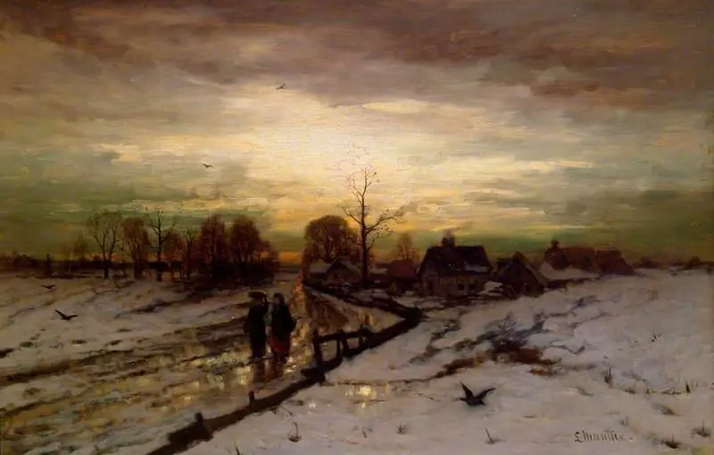 Winter Scene, Sunset, by Ludvig Munthe