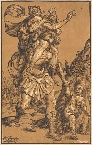 Aeneas Saving His Father from Troy, by Ludwig Büsinck