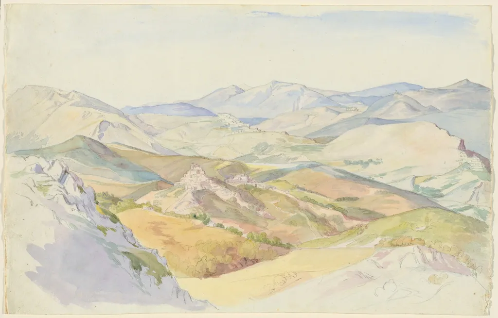 The Sabine Hills and Rocca Santo Stefano Seen from Civitella, by Ludwig Deurer, graphite, 1835
