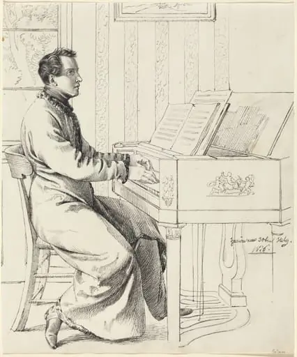 The Artist's Brother-in-Law, Ludwig Hassenpflug, Preparing to Play the Piano, by Ludwig Emil Grimm