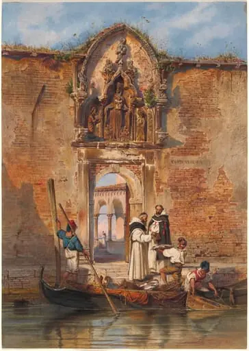 Monks Buying Fish before the Portal of the Madonna della Misericordia, by Ludwig Johann Passini