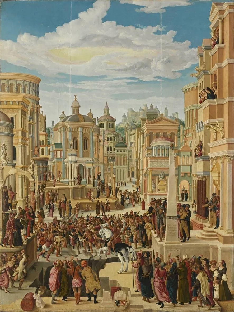 Historienzyklus: Marcus Curtius opfert sich für das römische Volk, by Ludwig Refinger, unspecified, 1540