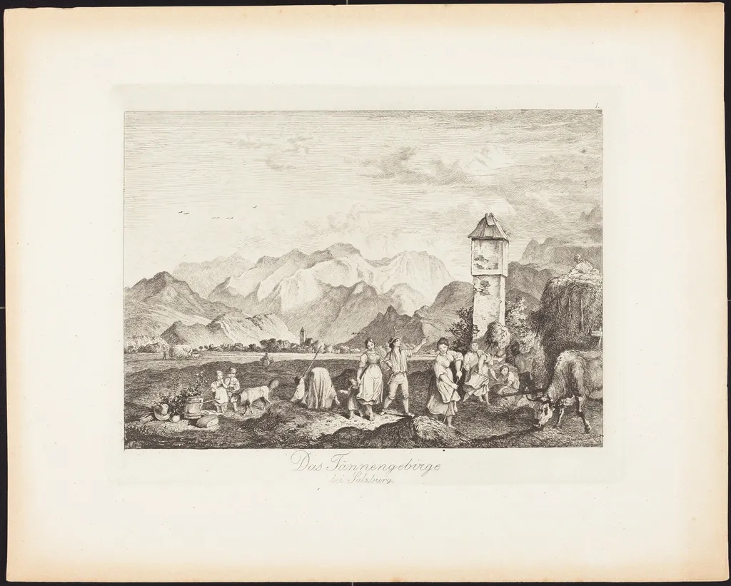 Das Tännengebirge bei Salzburg (The Tännengebirge near Salzburg), by Ludwig Richter, ink, 1830