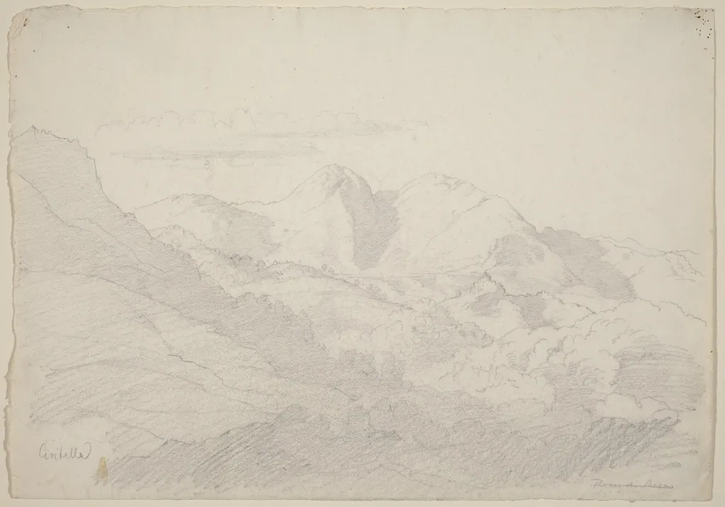 The Sabine Hills and Rocca Santo Stefano Seen from Civitella, by Ludwig Richter, graphite, 1824