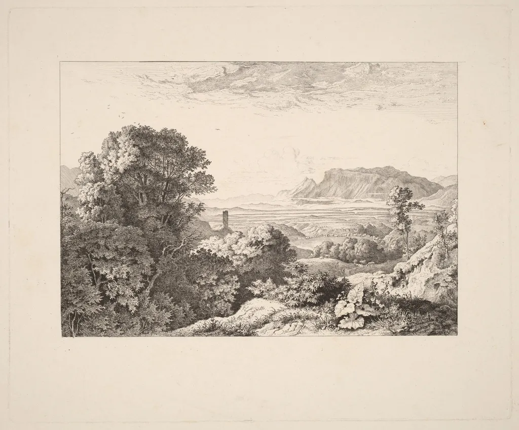 View of the Castle of Olevano, by Ludwig Richter, ink, 1829
