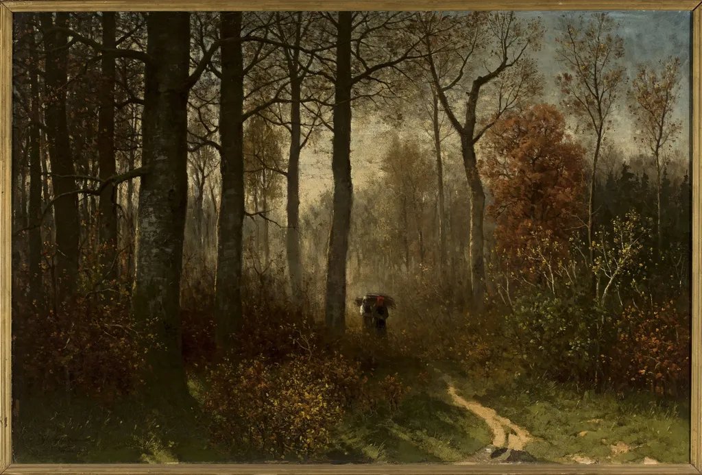 Women in the forest carrying brushwood, by Ludwig von Gleichen-Rußwurm, oil, 1875