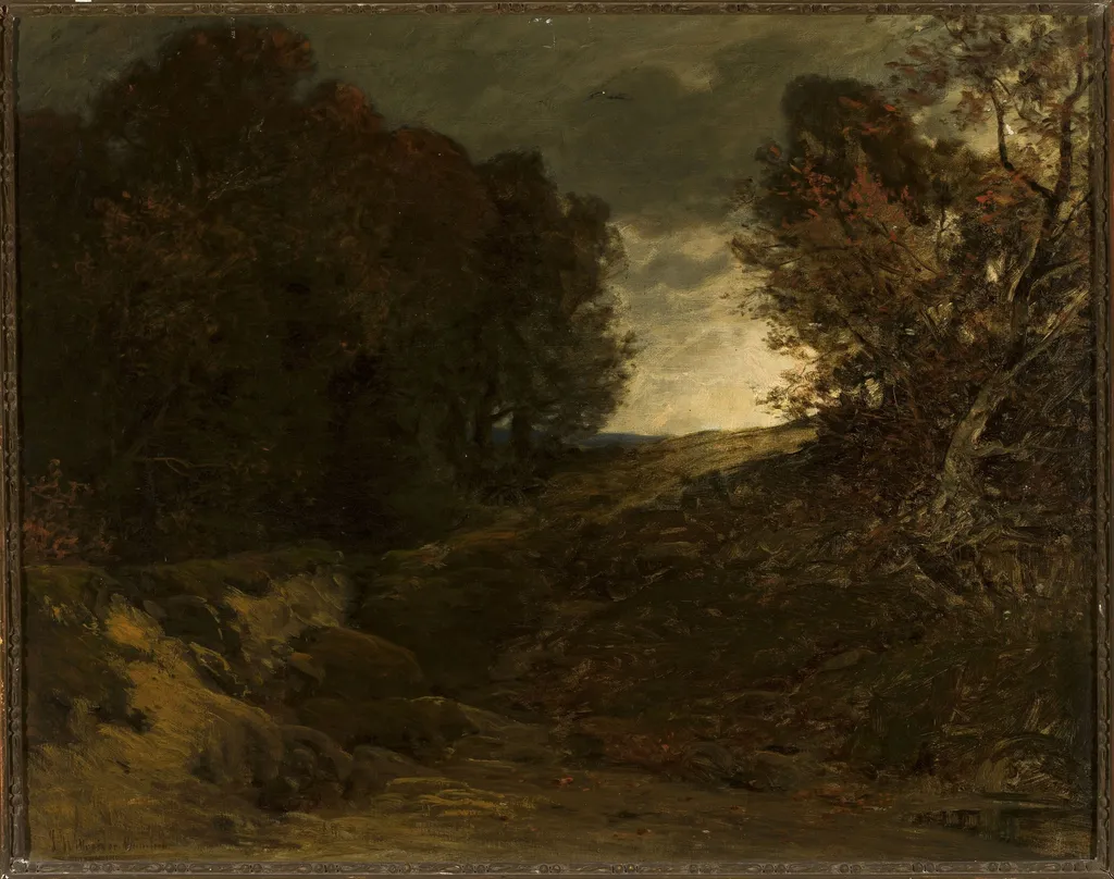 Forest landscape with a creek, by Ludwig Willroider, oil, 1887