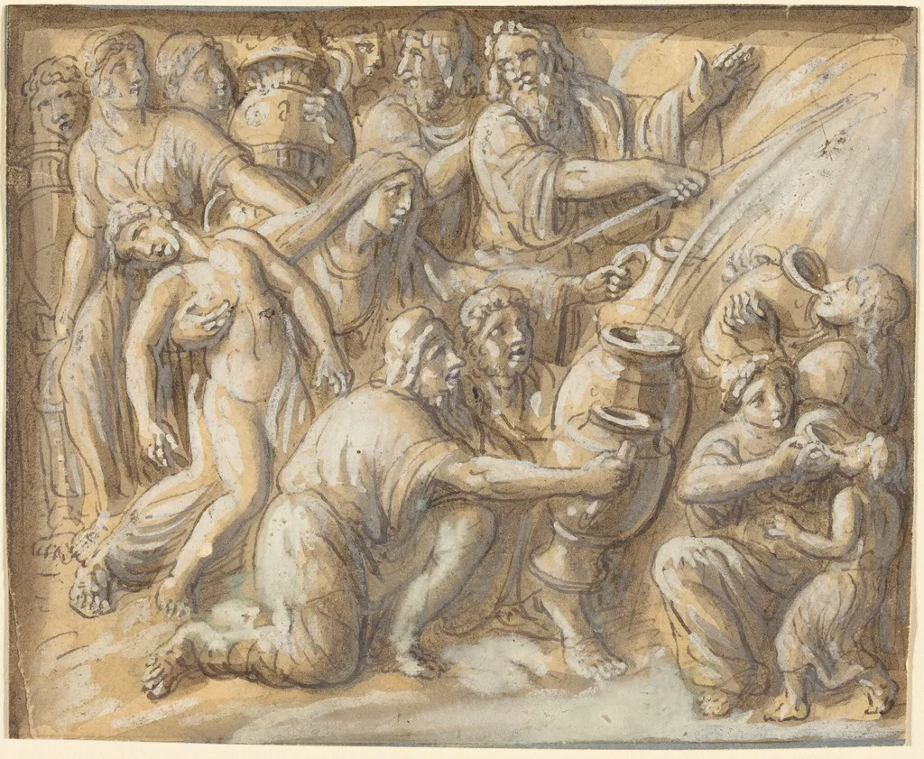 Moses Drawing Water From the Rock, by Luigi Ademollo, ink, 1806