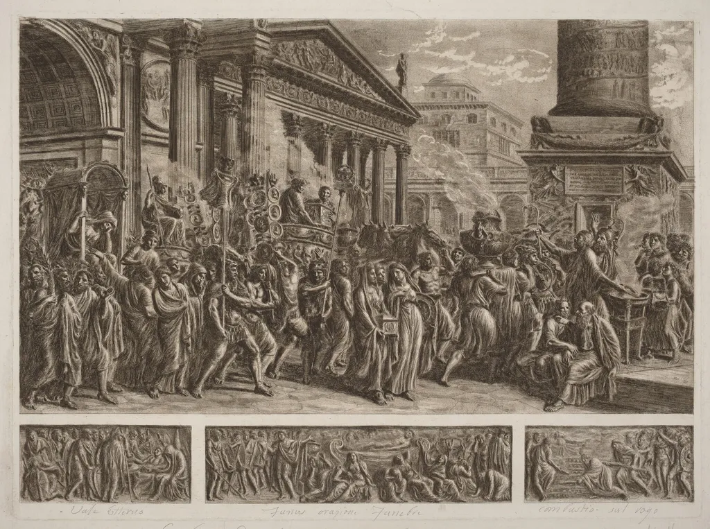 The Ashes of Trajan Carried in a Triumphal Procession, by Luigi Ademollo, ink, 1806