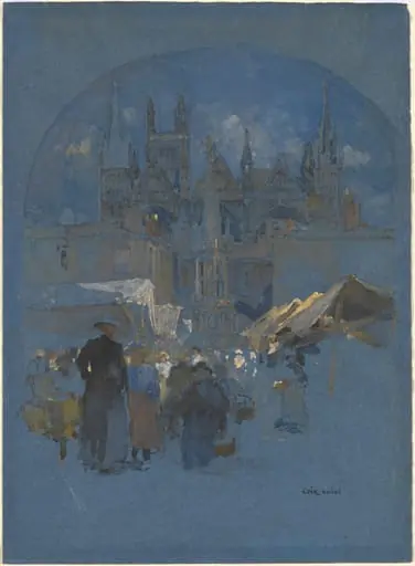 A Market Square before a Cathedral, by Luigi Aloys Francois Joseph Loir
