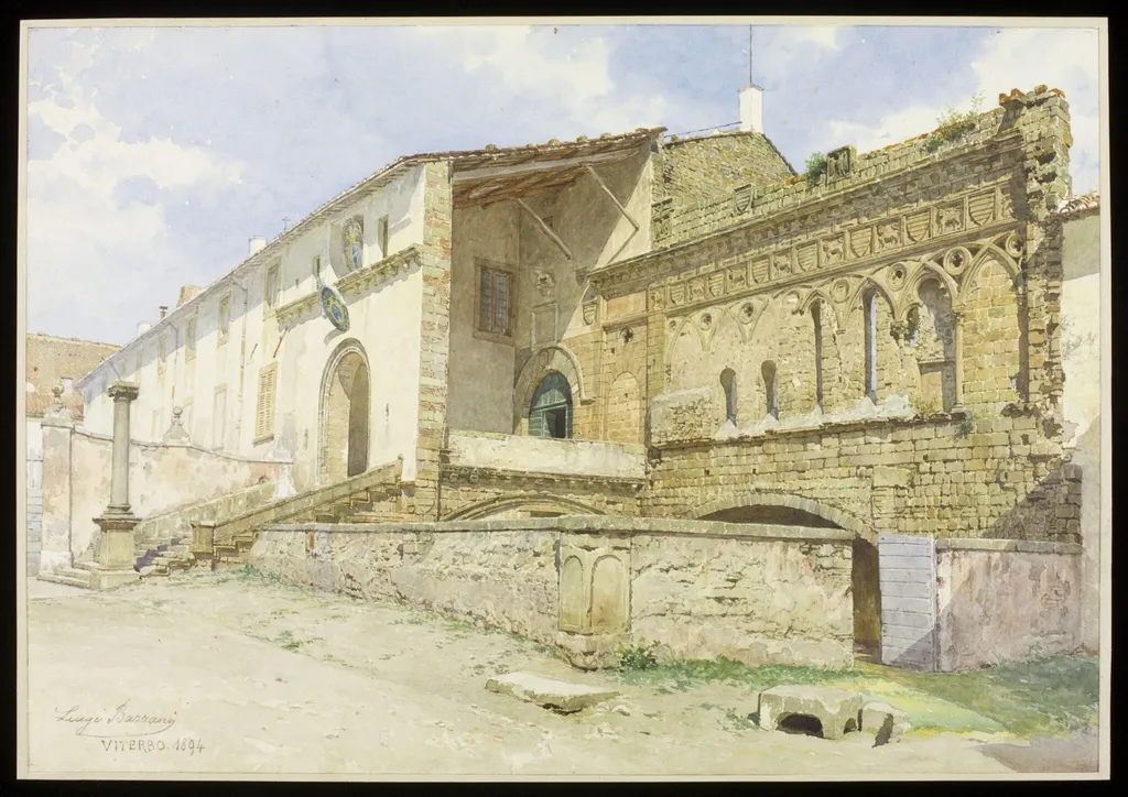 The Episcopal Palace at Viterbo, Italy, by Luigi Bazzani, watercolor, 1894