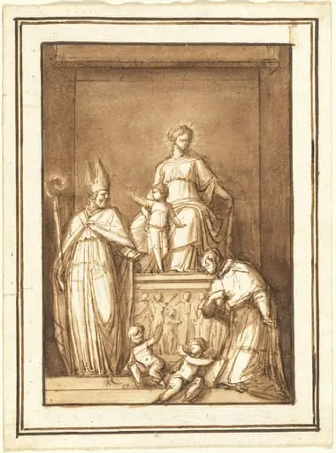 The Madonna and Child Enthroned with a Bishop Saint and a Kneeling Ecclesiastic, by Luigi Brenta