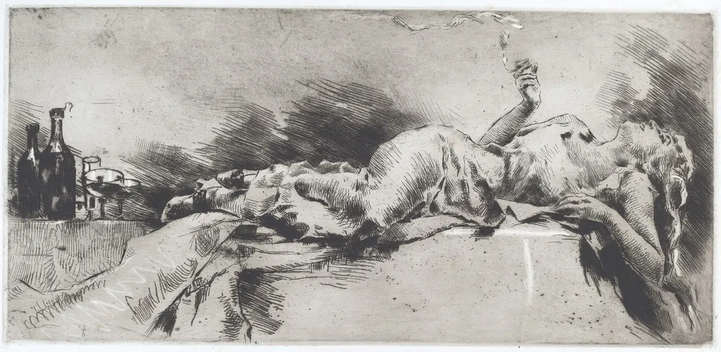 Intoxication (Ebbrezza), by Luigi Conconi, ink, 1888