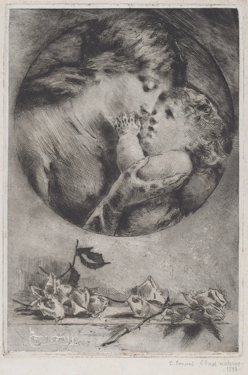 Maternal Love, by Luigi Conconi, ink, 1893