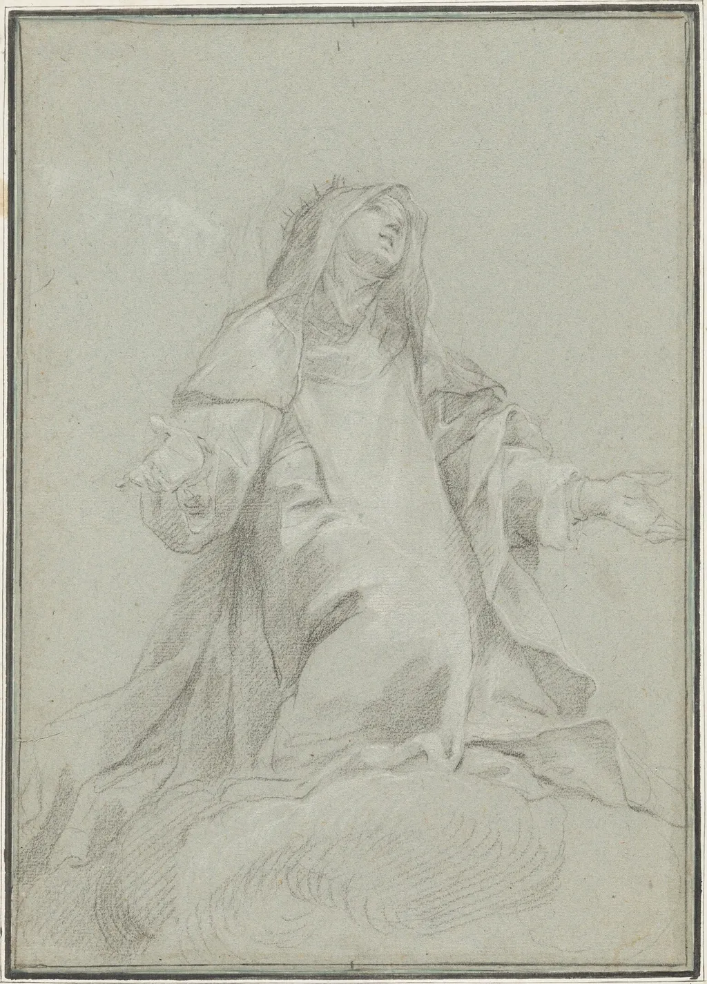 Saint Catherine of Siena on a Cloud, by Luigi Garzi, chalk, 1696