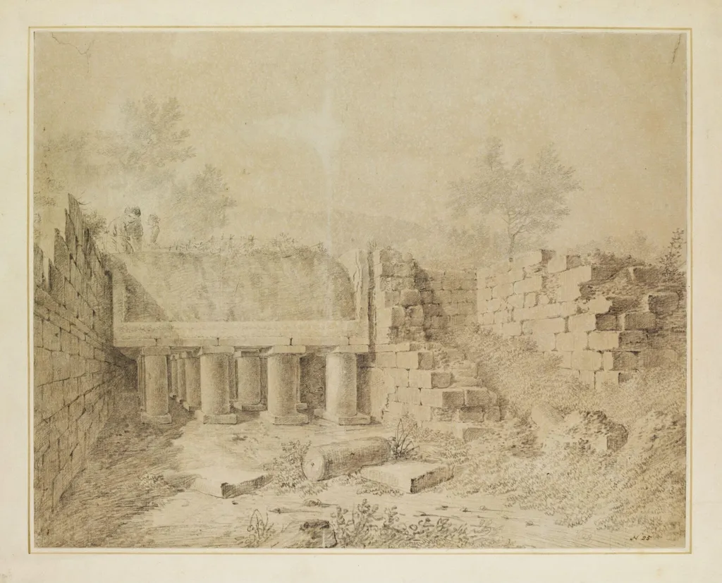 Figures among Classical Ruins, probably in Sicily, by Luigi Mayer, 1750