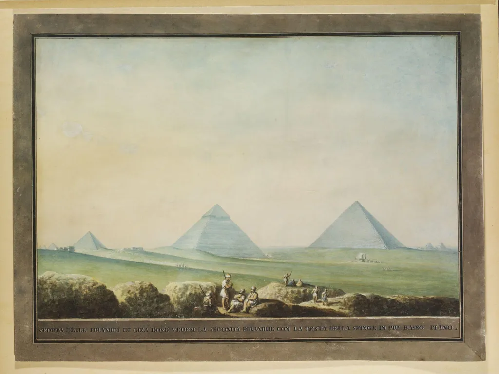 The Pyramids of Giza, by Luigi Mayer, watercolor, 1800