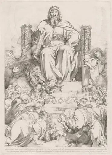Et ecce sedes posita erat in coelo... (God the Son in Majesty on the Throne Surrounded by the Four Creatures and Worshipped by the Twenty-four Elders), by Luigi Sabatelli I