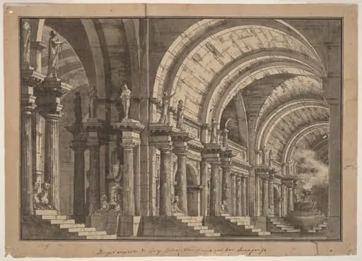 A Monumental Vaulted Hall with a Smoking Altar, by Luigi Tasca